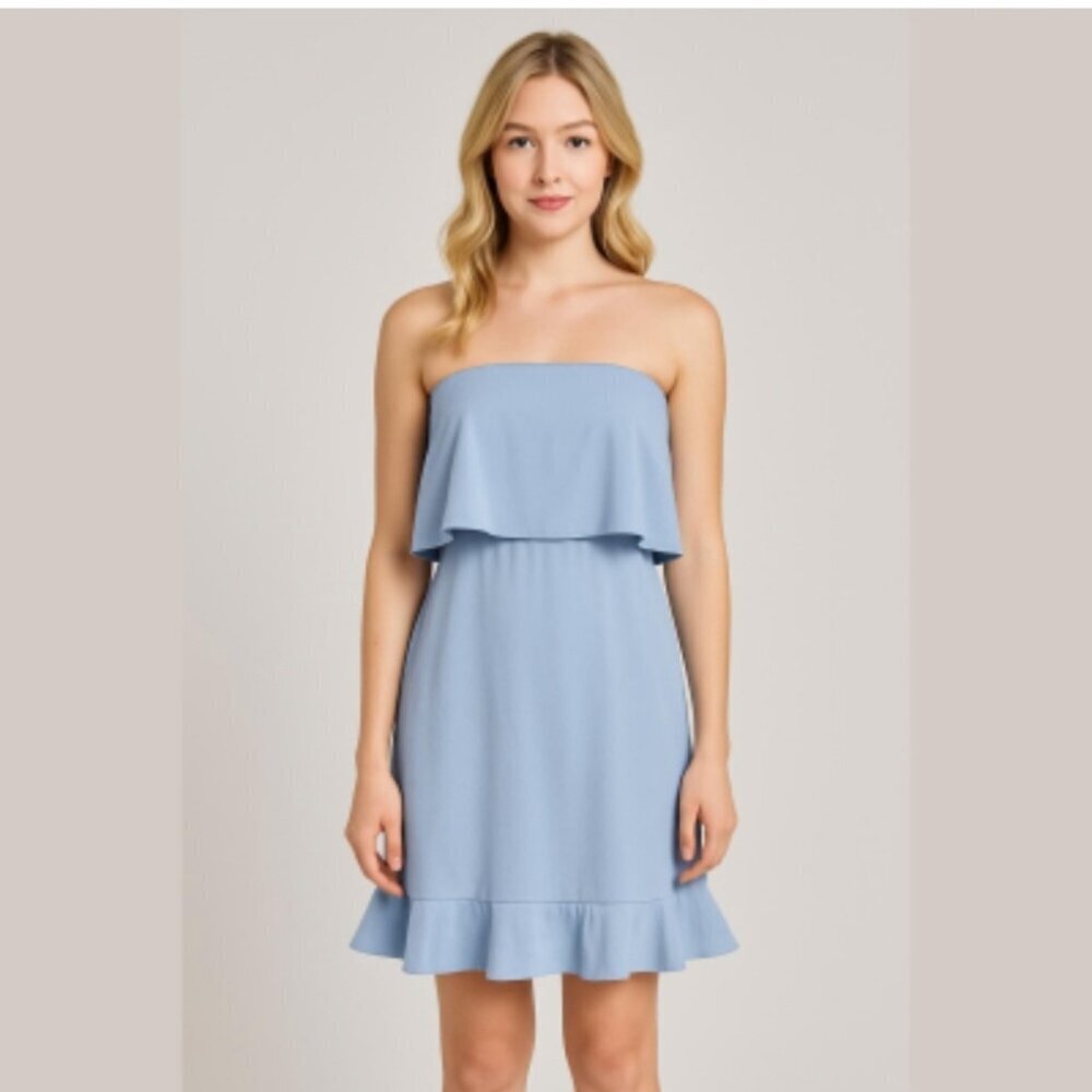 H BY HALSTON | Overlay Layered Dress strapless baby blue sz 2
